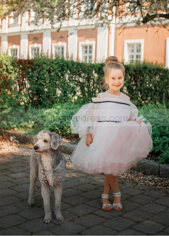 Cold Shoulder Light Pink Tulle Flower Girl Dress
